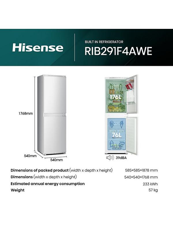 Hisense RIB291F4AWE 54cm Wide Integrated 50/50 Frost-Free Fridge Freezer with Sliding Hinge - White - Image 5